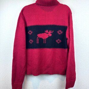 True Grit Red Wool Blend Sweater Womens M Nordic Cozy Cottage Cabin Warm